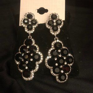 Black and Clear Stone Hanging Earrings